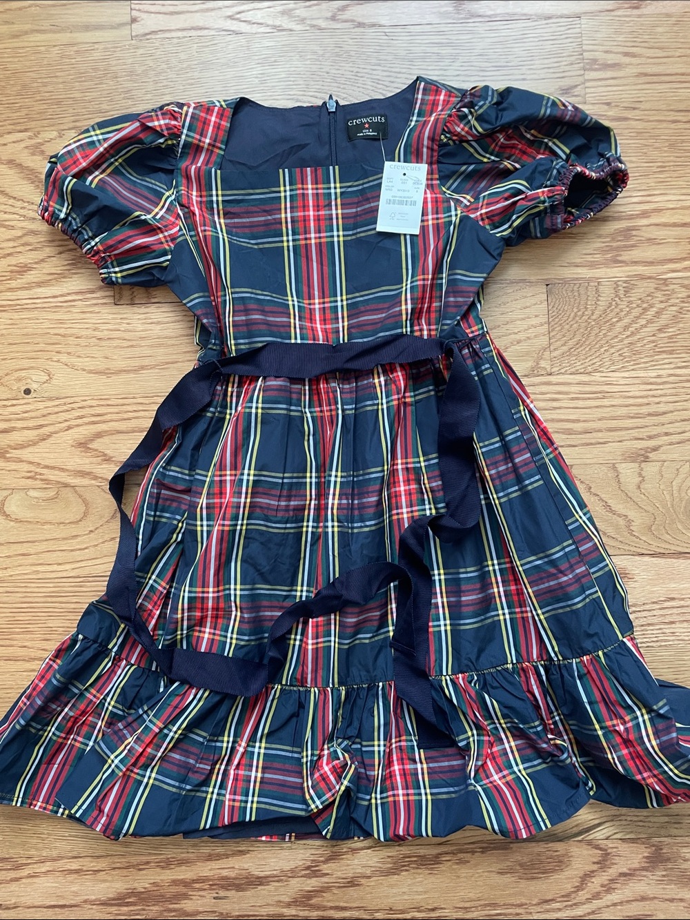 Crewcuts Navy and Red Plaid Short-Sleeve Party Dress with Sash